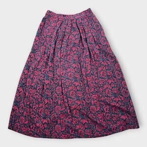 Orvis Women's Dark Floral Paisley Pleated Midi Skirt Black Red Sz 6 Small Goth